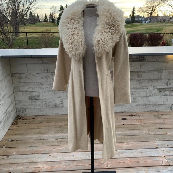 Vintage 70s Wool Faux Fur Collar Handmade Belted Penny Lane Swing Coat Overcoat - Picture 4 of 16